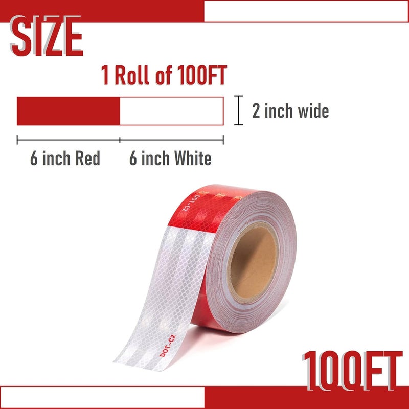 THKULKME DOT-C2 Reflective Tape 2 Inch X 100 Feet Red White Reflector Adhesive Conspicuity Outdoor Waterproof Tape for Trailers, Trucks, Vehicles, Driveway, Boats, Signs (100 FT) - Image 2